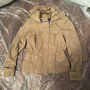 White House Black Market Tan Utility Jacket with Structured Shoulders